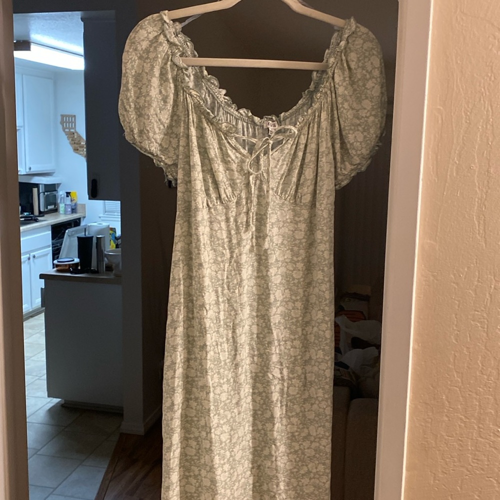 NWOT AUW Baby Doll Green Floral Dress